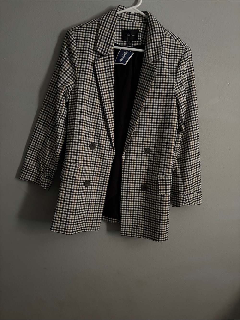 Marshalls Black and White Gingham Double-Breasted Blazer